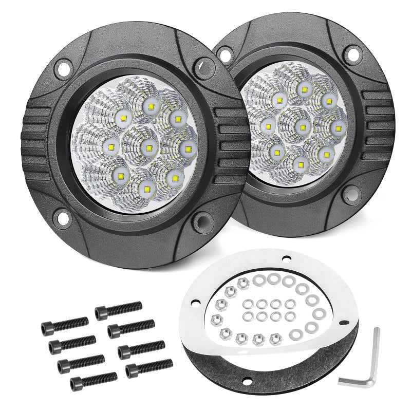 OFFROADTOWN 5 Inch Flush Mount Round Off Road Lights 2PCS 90W Round LED Lights Flood Driving Light Bumper Backup Reserve Light Flush Mount LED Pods for Trucks UTV ATV SUV Honda Chevy - Image 1